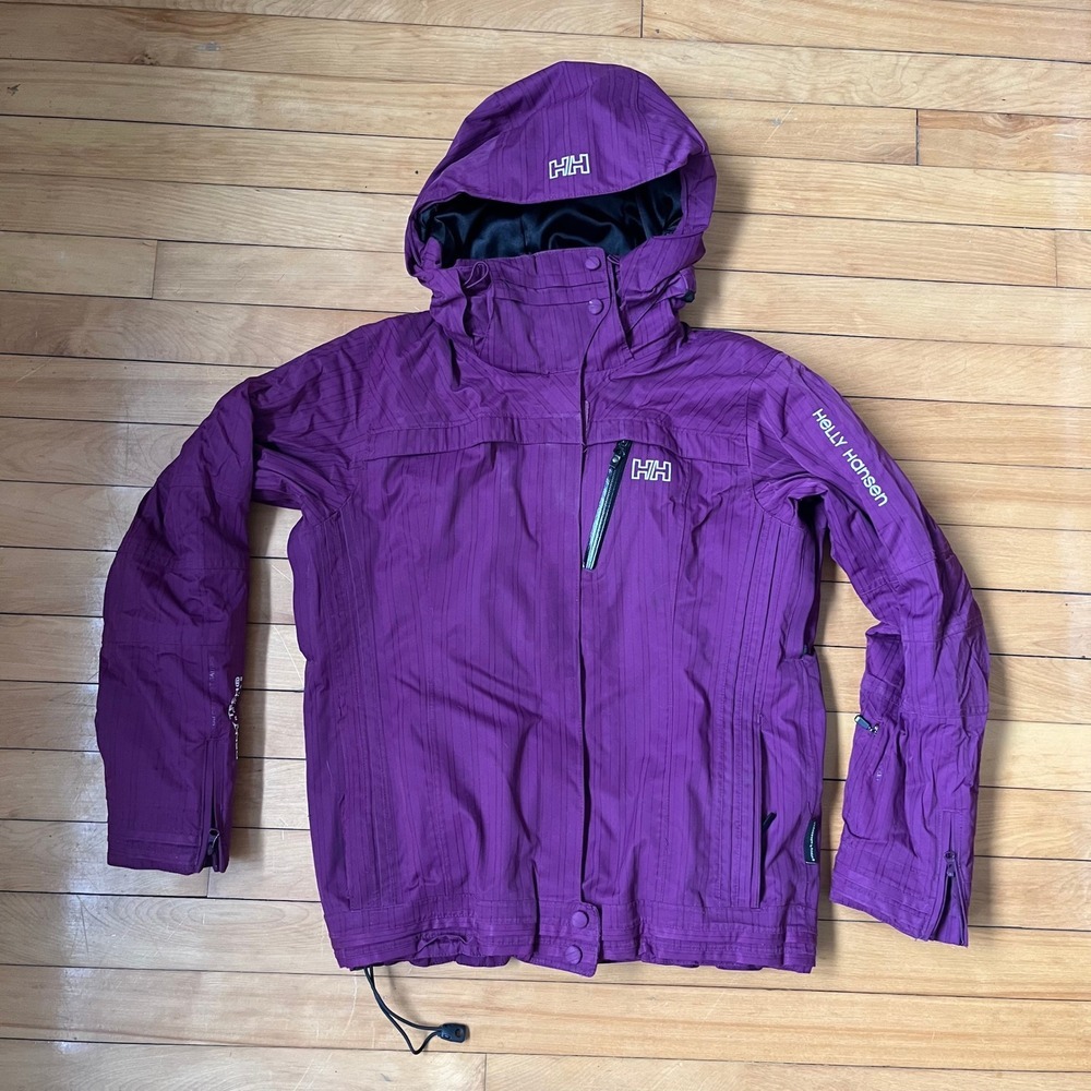 Helly Hansen Womens Purple Striped Ski Snowboard Jacket Hooded Size S Regular